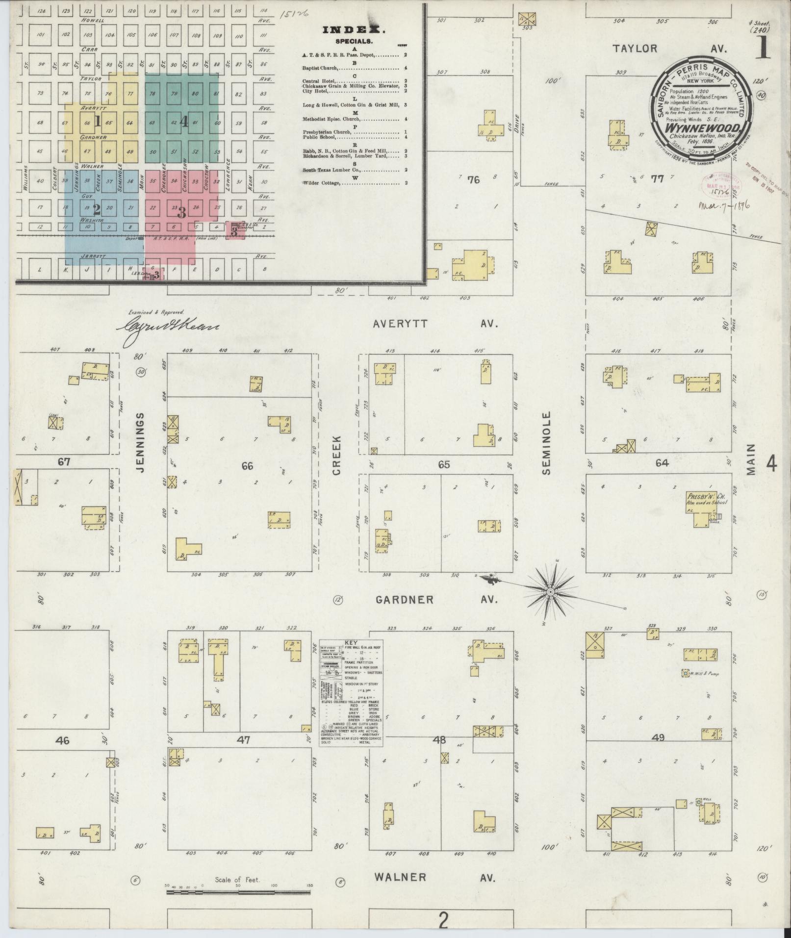 Sanborn Fire Insurance Map from Wynnewood, Garvin County, Oklahoma (1896), Sheet #0001 - Historic Sanborn Fire Insurance Map Print, vintage old map wall art, antique decor, genealogy gift, Oklahoma Oklahoma map