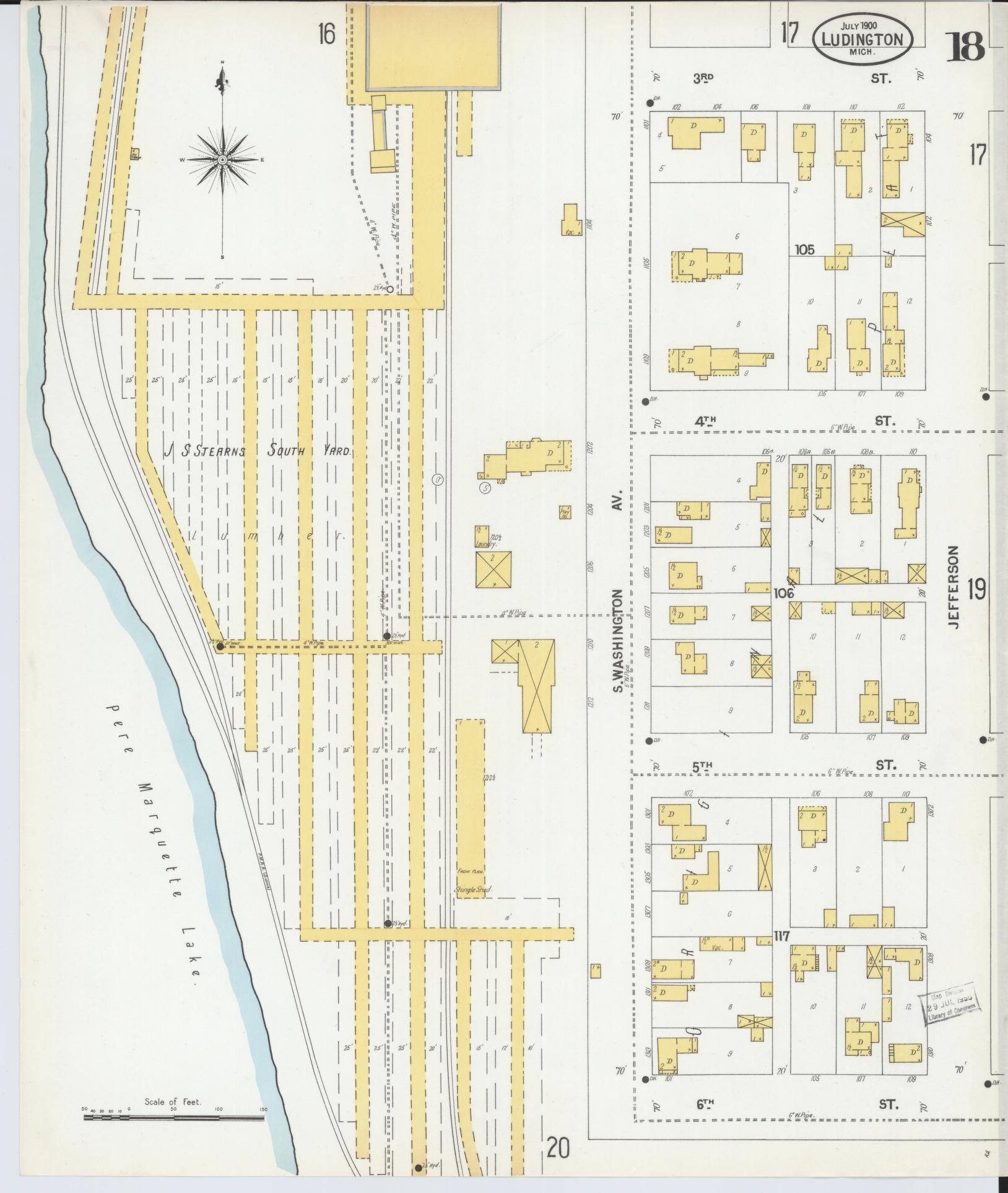 Sanborn Fire Insurance Map from Ludington, Mason County, Michigan (1900), Sheet #0018 - Complete Map Set gallery image, historic Sanborn map, vintage wall art, Michigan Michigan