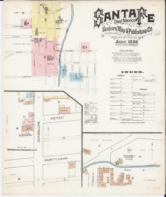 Sanborn Fire Insurance Map from Santa Fe, Santa Fe County, New Mexico (1886), Sheet #0001 - Historic Sanborn Fire Insurance Map Print, vintage old map wall art, antique decor, genealogy gift, New Mexico New Mexico map