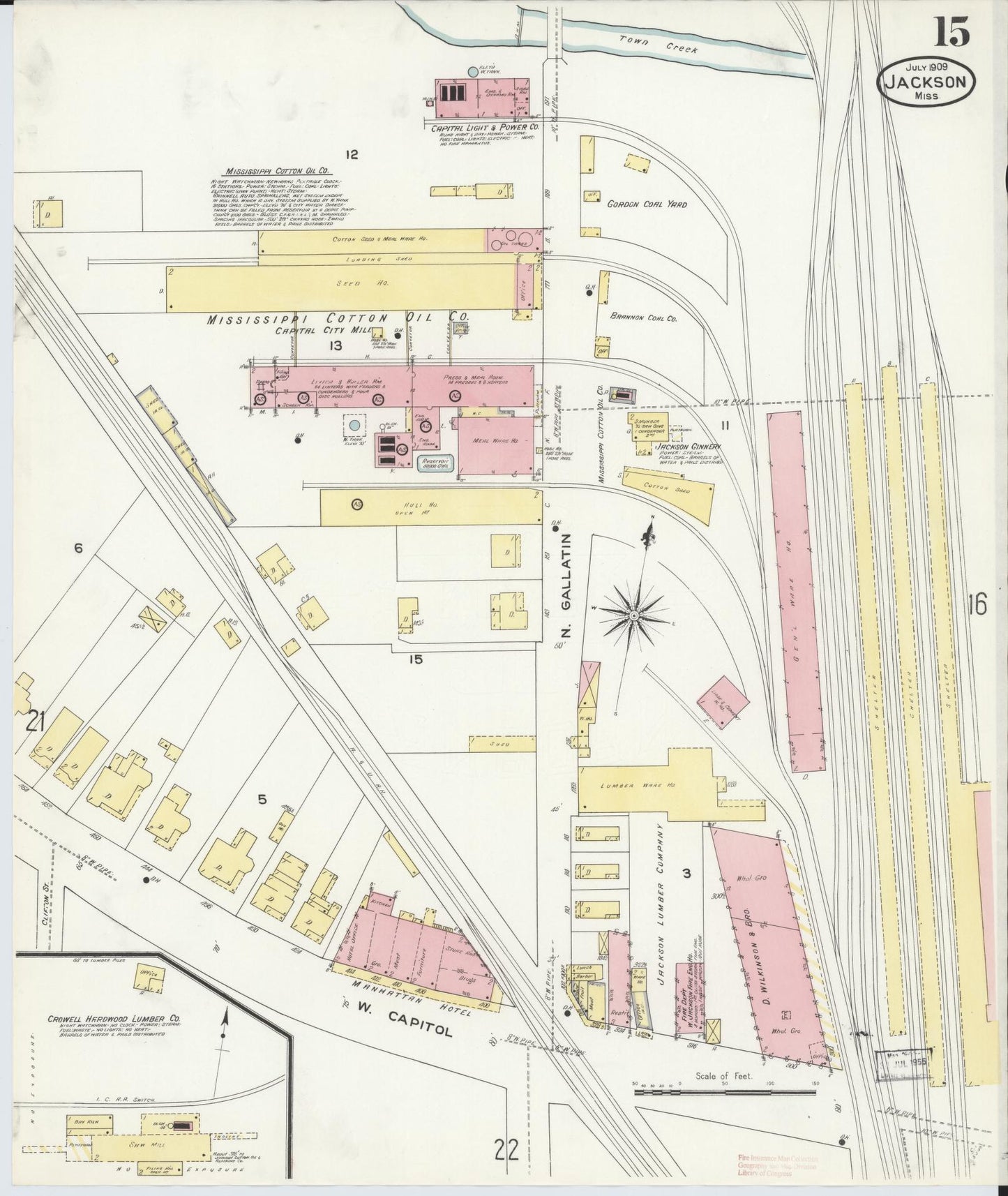 Sanborn Fire Insurance Map from Jackson, Hinds County, Mississippi (1909), Sheet #0015 - Complete Map Set gallery image, historic Sanborn map, vintage wall art, Mississippi Mississippi