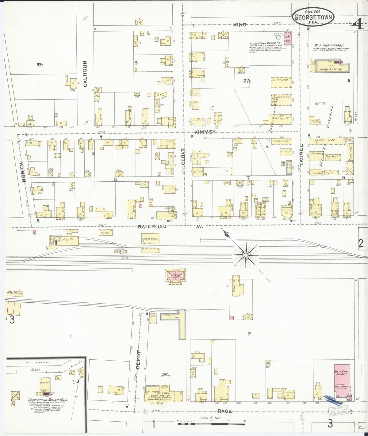 Sanborn Fire Insurance Map from Georgetown, Sussex County, Delaware (1904), Sheet #0004 - Historic Sanborn Fire Insurance Map Print, vintage old map wall art, antique decor, genealogy gift, Delaware Delaware map