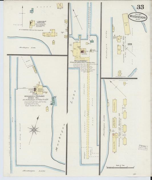 Sanborn Fire Insurance Map from Muskegon, Muskegon County, Michigan (1887), Sheet #0033 - Historic Sanborn Fire Insurance Map Print, vintage old map wall art, antique decor, genealogy gift, Michigan Michigan map