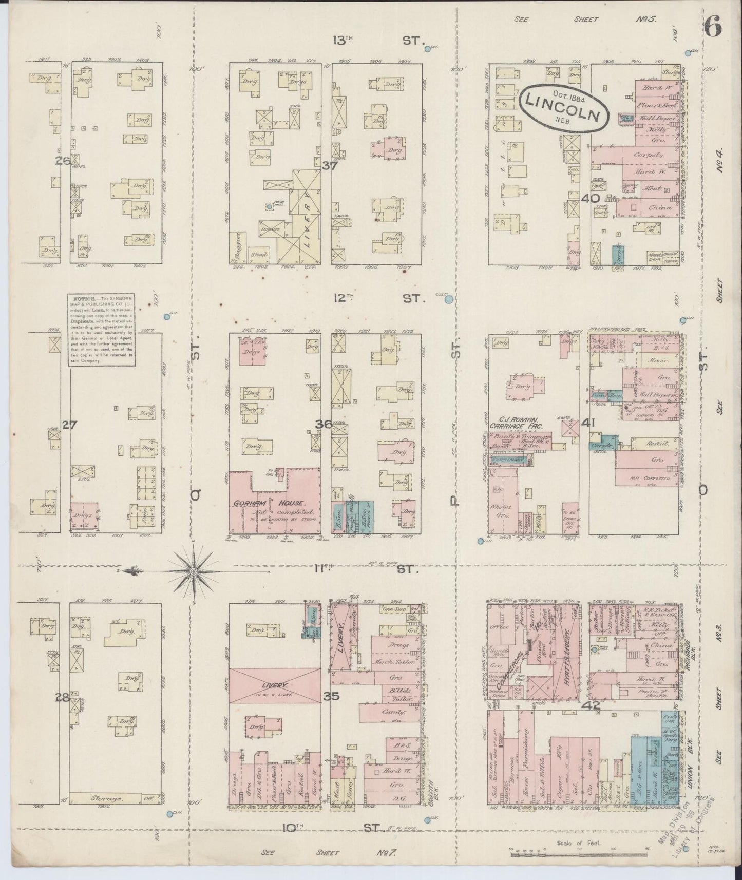Sanborn Fire Insurance Map from Lincoln, Lancaster County, Nebraska (Unknown), Sheet #0006 - Complete Map Set gallery image, historic Sanborn map, vintage wall art, Nebraska Nebraska