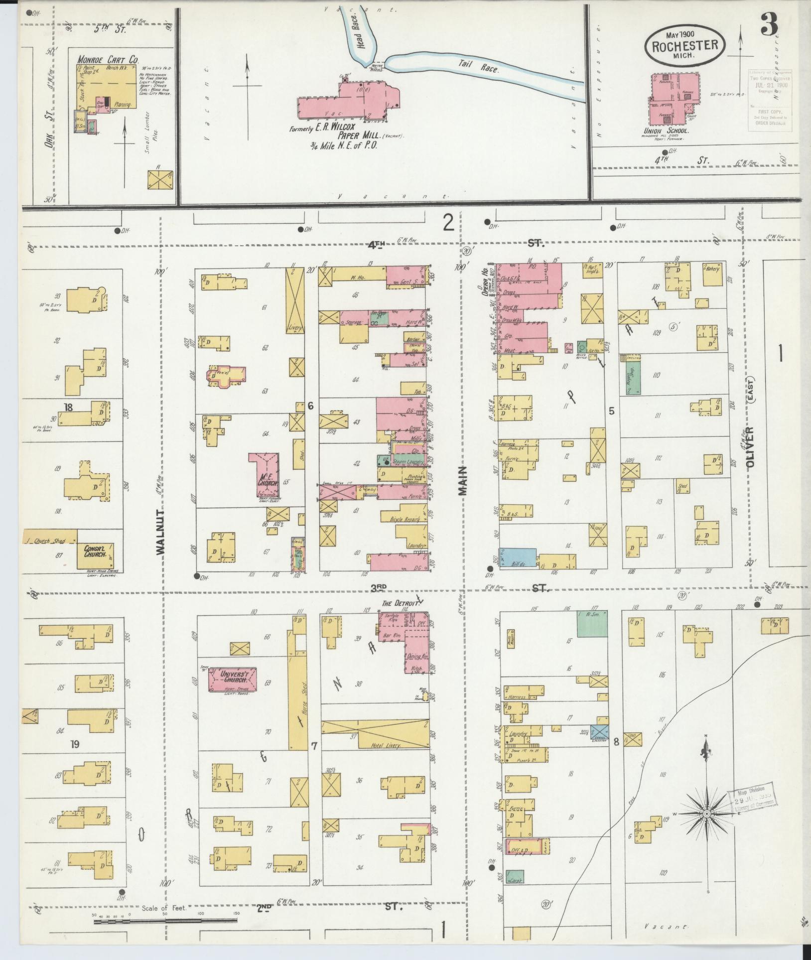 Sanborn Fire Insurance Map from Rochester, Oakland County, Michigan (1900), Sheet #0003 - Complete Map Set gallery image, historic Sanborn map, vintage wall art, Michigan Michigan