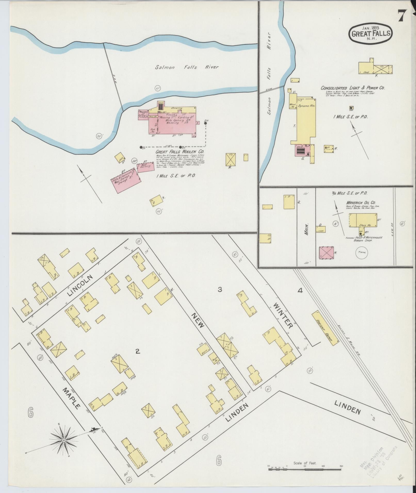Sanborn Fire Insurance Map from Great Falls, Strafford County, New Hampshire (1893), Sheet #0007 - Complete Map Set gallery image, historic Sanborn map, vintage wall art, New Hampshire New Hampshire