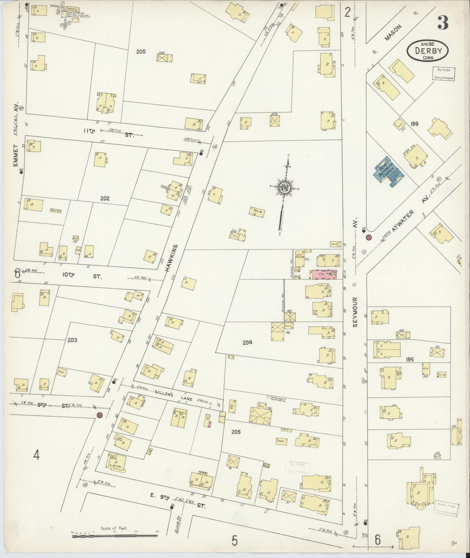 Sanborn Fire Insurance Map from Derby, New Haven County, Connecticut (1912), Sheet #0003 - Complete Map Set gallery image, historic Sanborn map, vintage wall art, Connecticut Connecticut