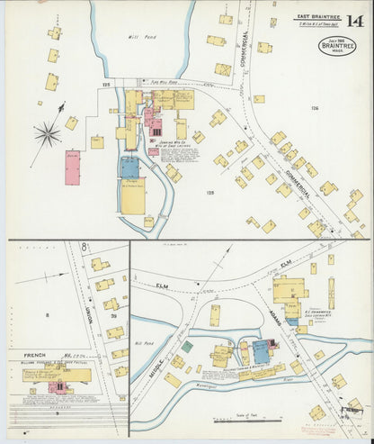 Sanborn Fire Insurance Map from Braintree, Norfolk County, Massachusetts (1906), Sheet #0014 - Historic Sanborn Fire Insurance Map Print, vintage old map wall art, antique decor, genealogy gift, Massachusetts Massachusetts map