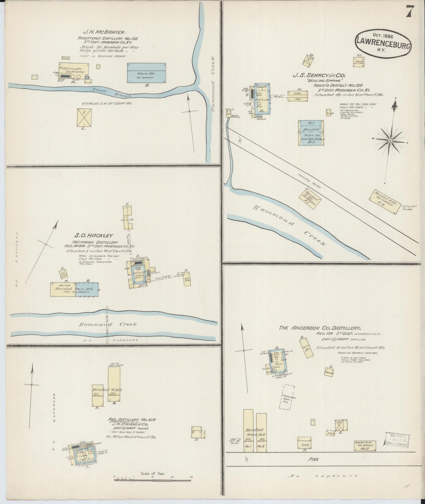 Sanborn Fire Insurance Map from Lawrenceburg, Anderson County, Kentucky (1886), Sheet #0007 - Complete Map Set gallery image, historic Sanborn map, vintage wall art, Kentucky Kentucky