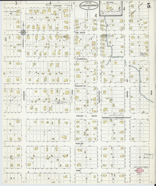 Sanborn Fire Insurance Map from Eldorado Springs, Cedar County, Missouri (1914), Sheet #0005 - Historic Sanborn Fire Insurance Map Print, vintage old map wall art, antique decor, genealogy gift, Missouri Missouri map