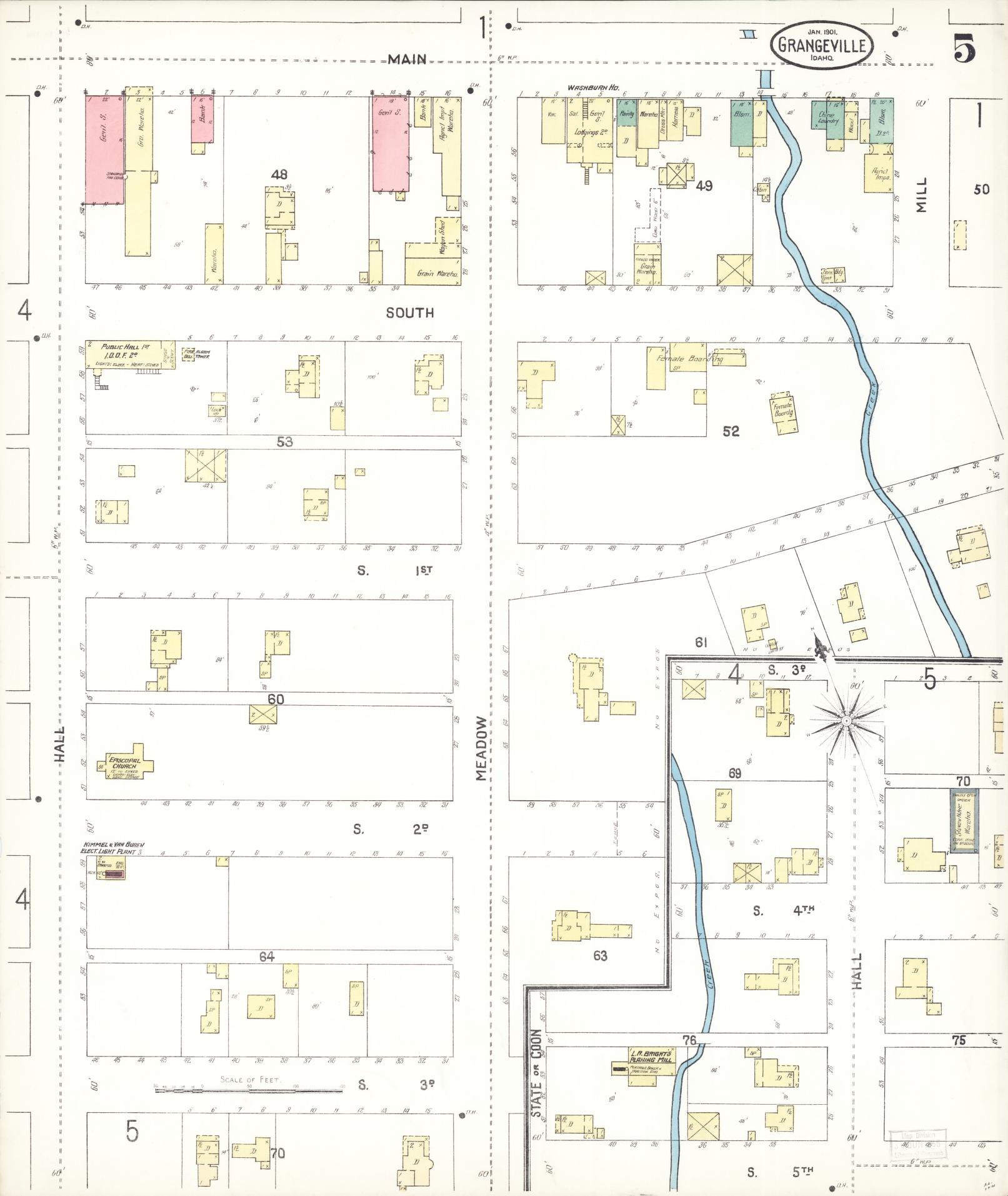 Sanborn Fire Insurance Map from Grangeville, Idaho County, Idaho (1901), Sheet #0005 - Complete Map Set gallery image, historic Sanborn map, vintage wall art, Grangeville Idaho