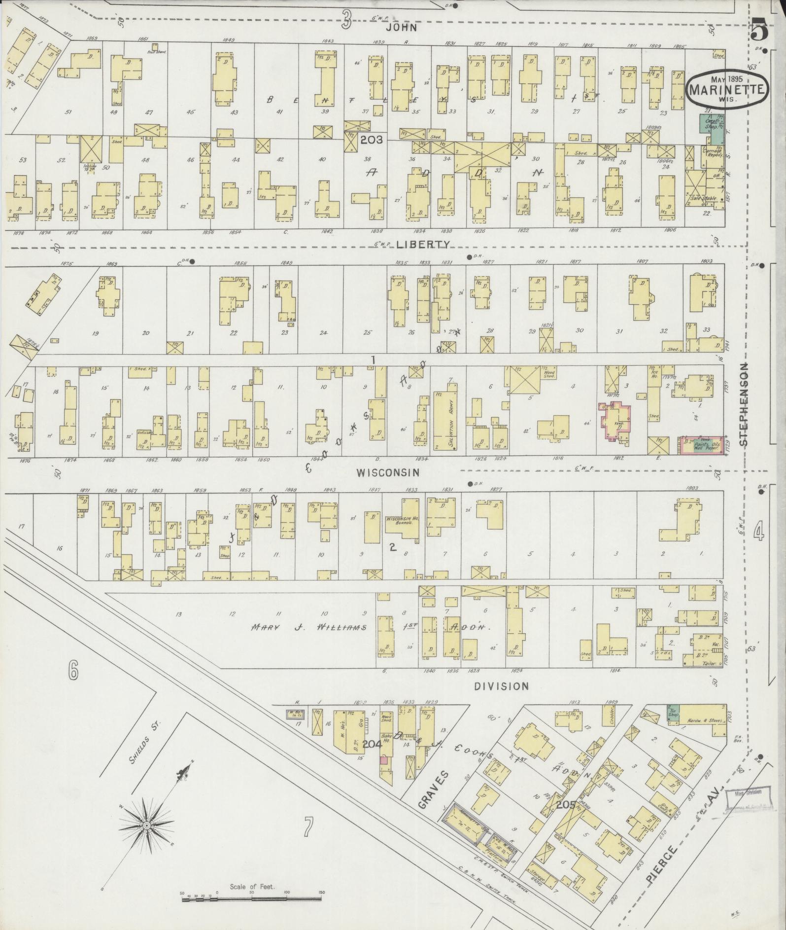 Sanborn Fire Insurance Map from Marinette, Marinette County, Wisconsin (1895), Sheet #0005 - Complete Map Set gallery image, historic Sanborn map, vintage wall art, Wisconsin Wisconsin