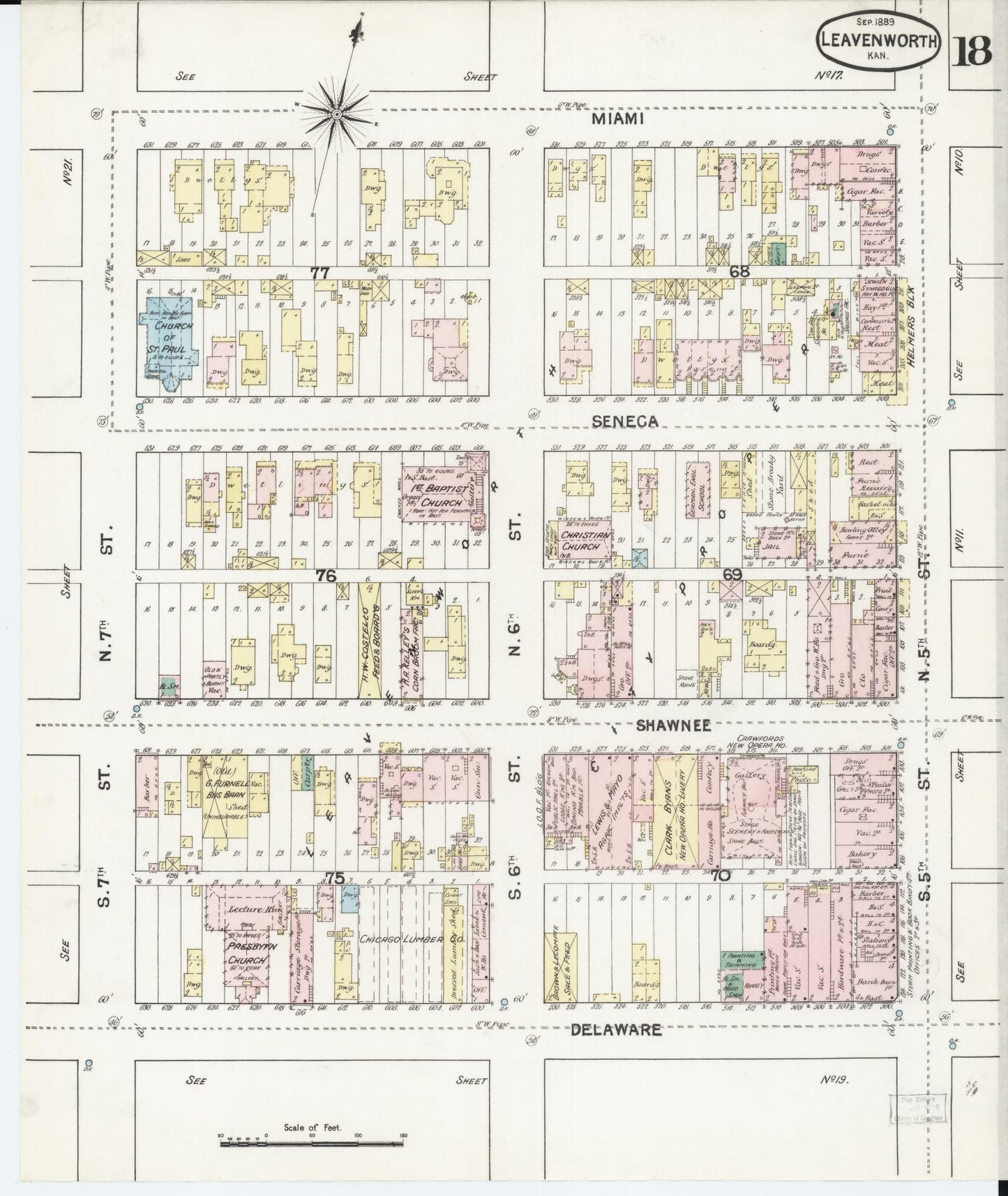 Sanborn Fire Insurance Map from Leavenworth, Leavenworth County, Kansas (1889), Sheet #0019 - Historic Sanborn Fire Insurance Map Print, vintage old map wall art, antique decor, genealogy gift, Kansas Kansas map