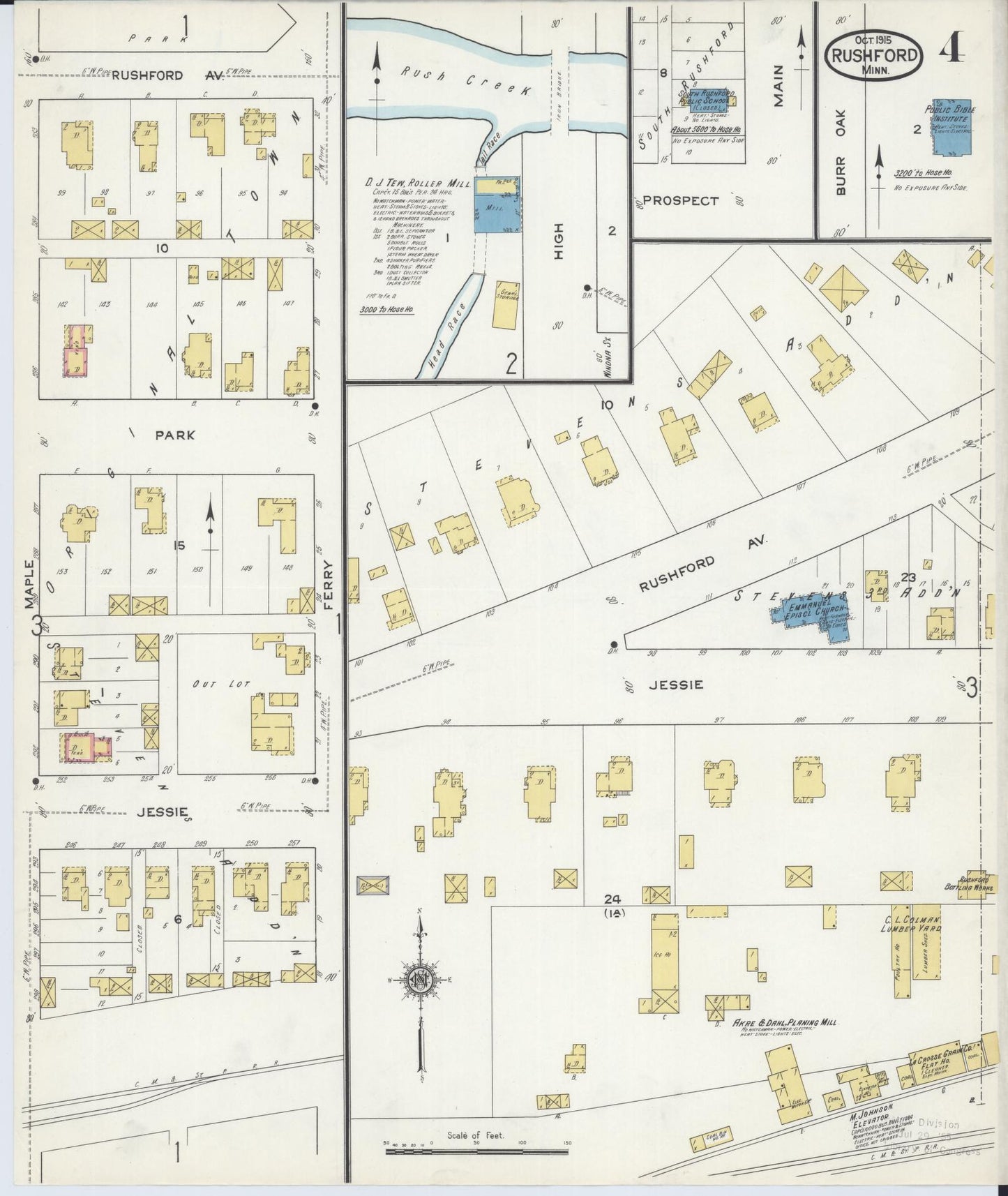 Sanborn Fire Insurance Map from Rushford, Fillmore County, Minnesota (1915), Sheet #0004 - Complete Map Set gallery image, historic Sanborn map, vintage wall art, Minnesota Minnesota