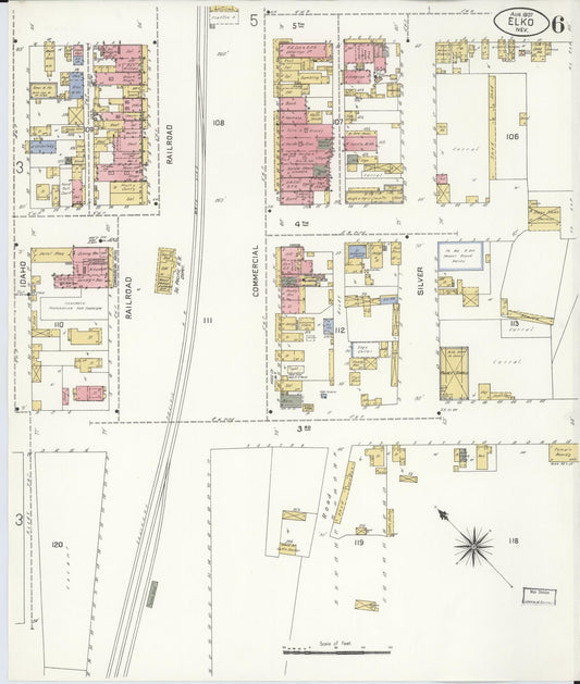 Sanborn Fire Insurance Map from Elko, Elko County, Nevada (1907), Sheet #0006 - Historic Sanborn Fire Insurance Map Print, vintage old map wall art, antique decor, genealogy gift, Nevada Nevada map