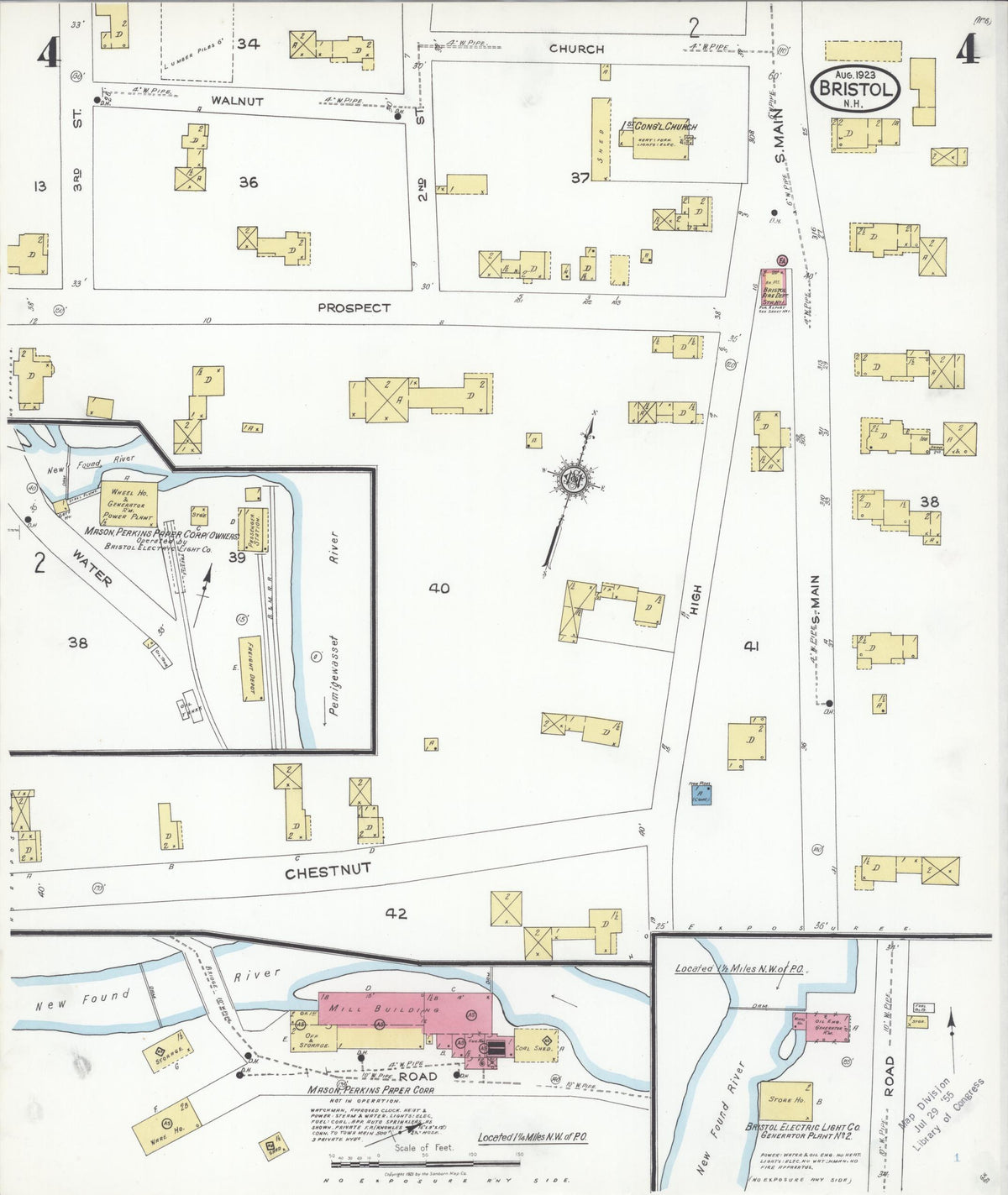 Sanborn Fire Insurance Map from Bristol, Grafton County, New Hampshire (1923), Sheet #0004 - Historic Sanborn Fire Insurance Map Print, vintage old map wall art, antique decor, genealogy gift, New Hampshire New Hampshire map