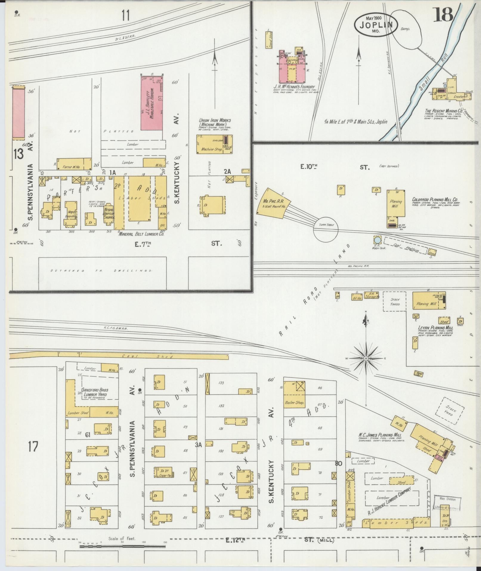 Sanborn Fire Insurance Map from Joplin, Jasper County, Missouri (1900), Sheet #0018 - Historic Sanborn Fire Insurance Map Print, vintage old map wall art, antique decor, genealogy gift, Missouri Missouri map