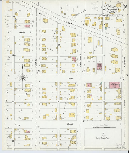 Sanborn Fire Insurance Map from Crestline, Crawford County, Ohio (1901), Sheet #0002 - Historic Sanborn Fire Insurance Map Print, vintage old map wall art, antique decor, genealogy gift, Ohio Ohio map