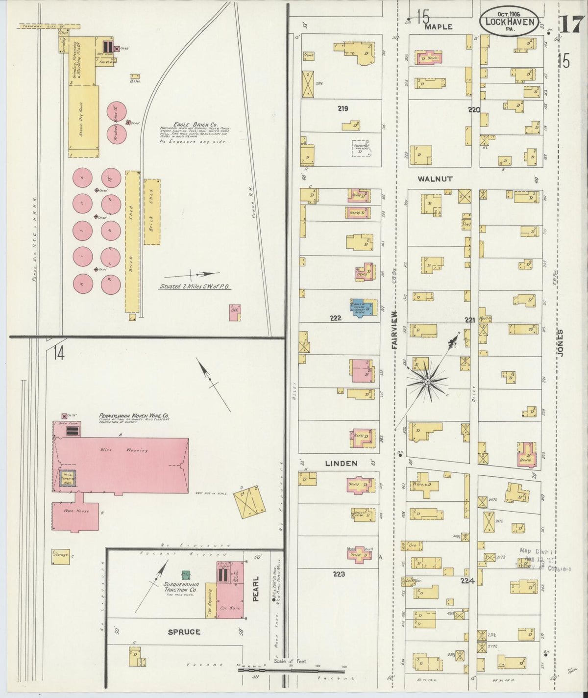 Sanborn Fire Insurance Map from Lock Haven, Clinton County, Pennsylvania (1906), Sheet #0017 - Historic Sanborn Fire Insurance Map Print, vintage old map wall art, antique decor, genealogy gift, Pennsylvania Pennsylvania map