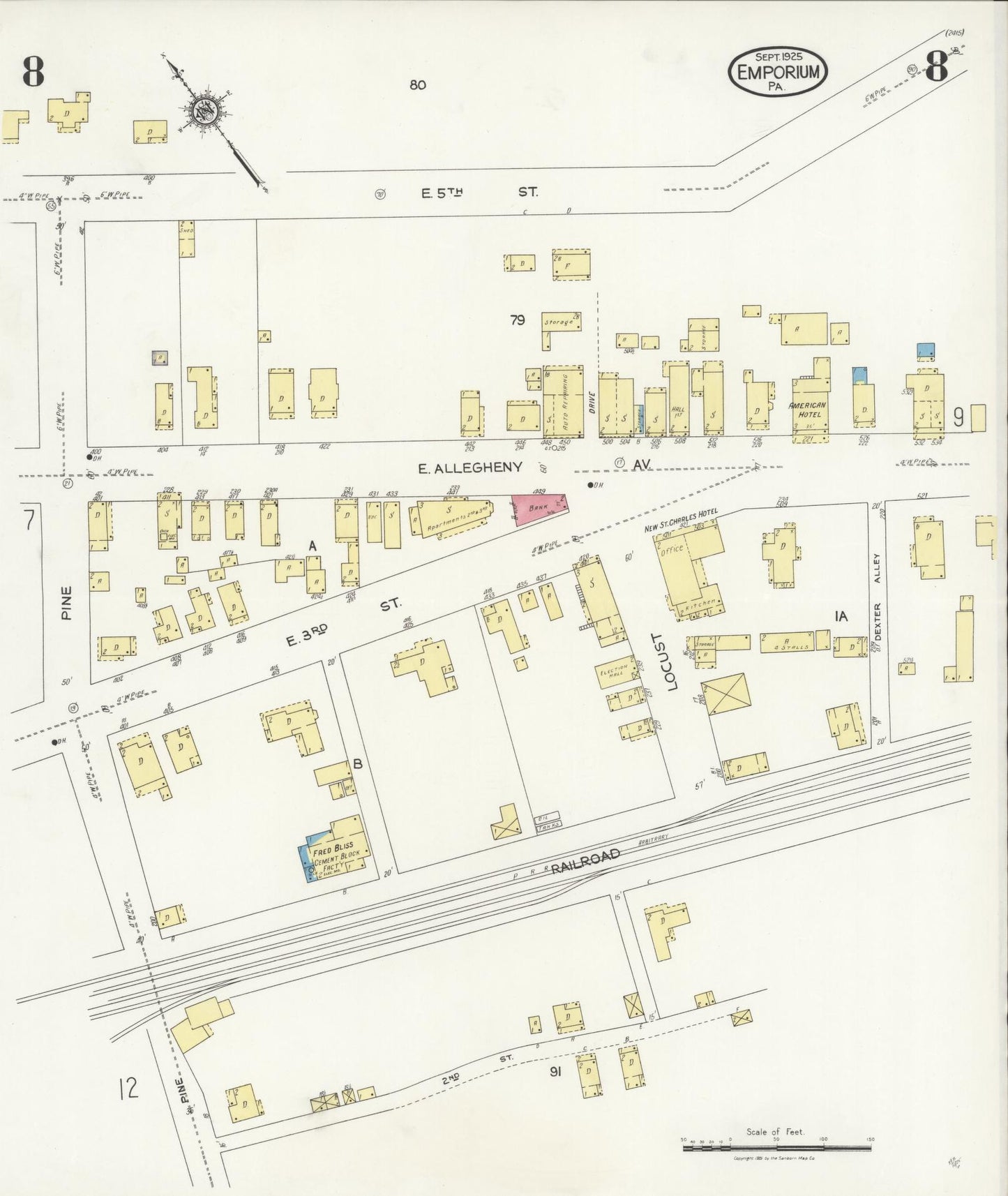 Sanborn Fire Insurance Map from Emporium, Cameron County, Pennsylvania (1925), Sheet #0008 - Historic Sanborn Fire Insurance Map Print, vintage old map wall art, antique decor, genealogy gift, Pennsylvania Pennsylvania map