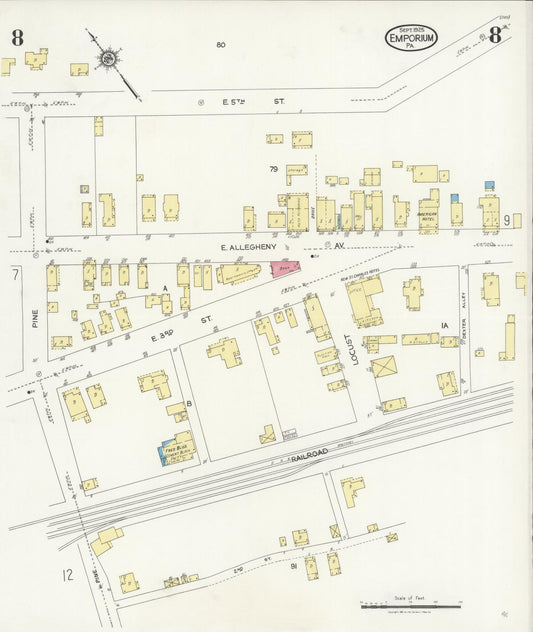 Sanborn Fire Insurance Map from Emporium, Cameron County, Pennsylvania (1925), Sheet #0008 - Historic Sanborn Fire Insurance Map Print, vintage old map wall art, antique decor, genealogy gift, Pennsylvania Pennsylvania map