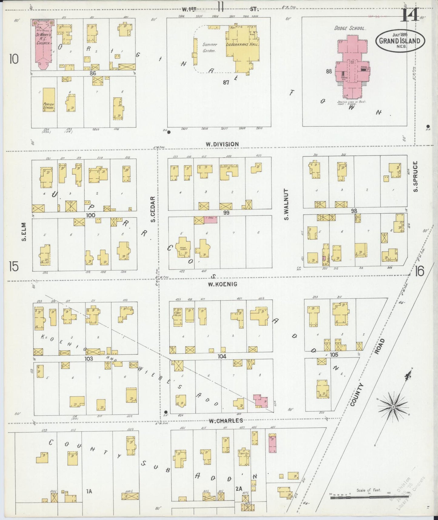 Sanborn Fire Insurance Map from Grand Island, Hall County, Nebraska (1899), Sheet #0014 - Historic Sanborn Fire Insurance Map Print, vintage old map wall art, antique decor, genealogy gift, Nebraska Nebraska map