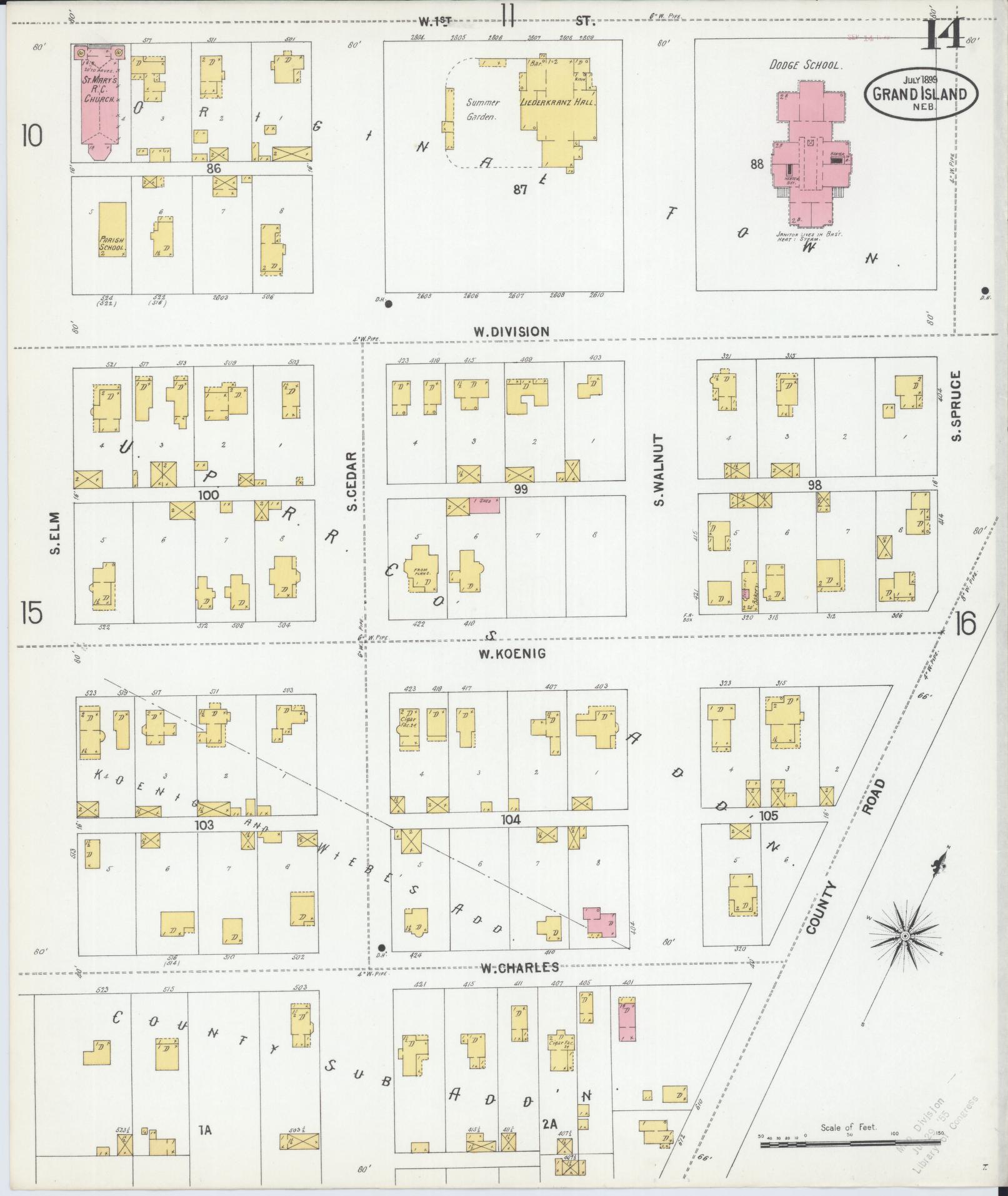Sanborn Fire Insurance Map from Grand Island, Hall County, Nebraska (1899), Sheet #0014 - Historic Sanborn Fire Insurance Map Print, vintage old map wall art, antique decor, genealogy gift, Nebraska Nebraska map