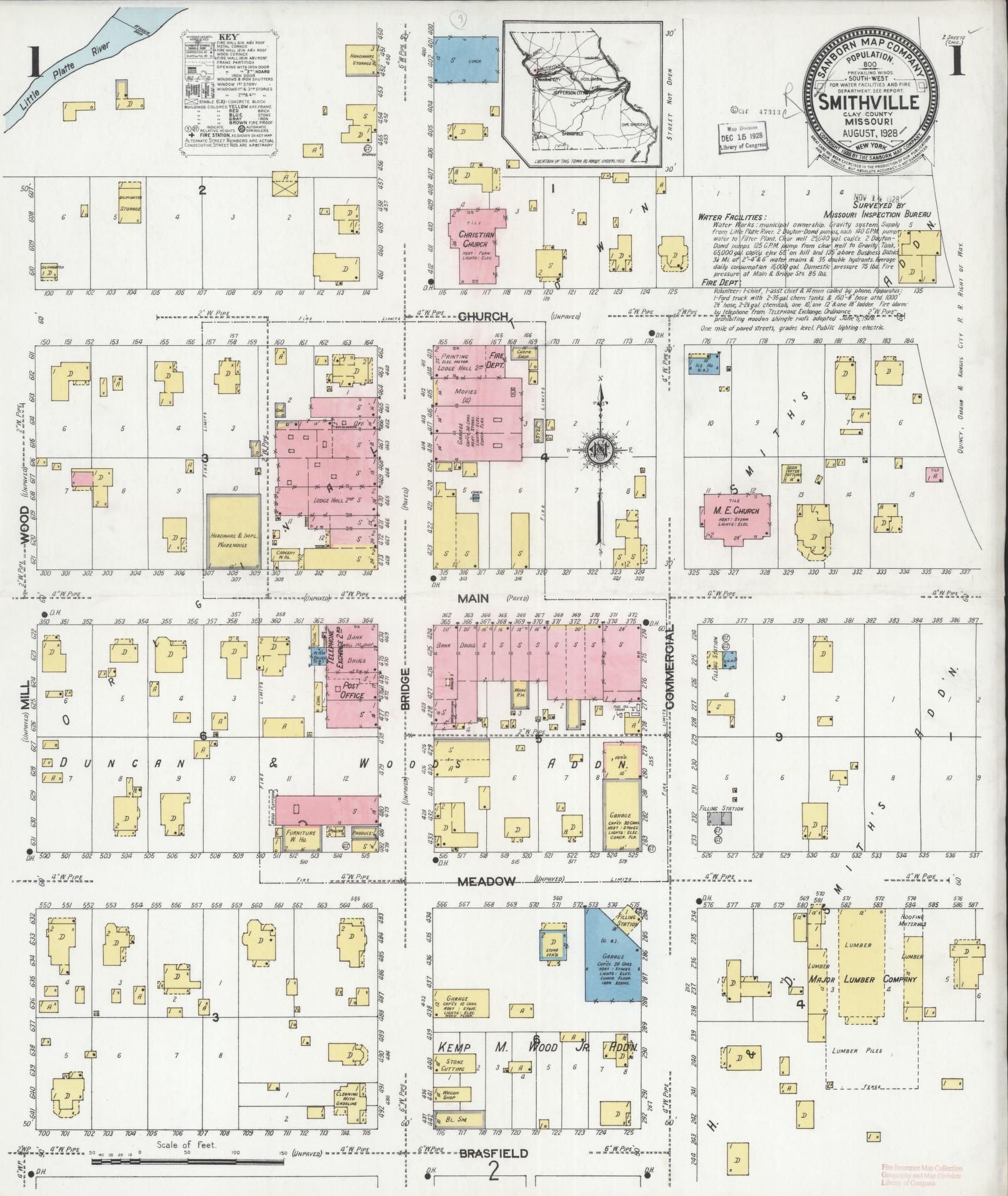 Sanborn Fire Insurance Map from Smithville, Clay County, Missouri (1928), Sheet #0001 - Complete Map Set gallery image, historic Sanborn map, vintage wall art, Missouri Missouri
