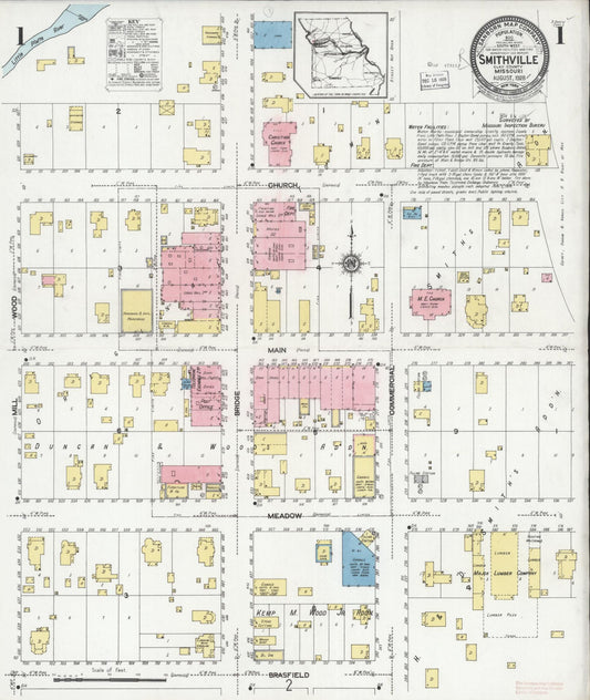 Sanborn Fire Insurance Map from Smithville, Clay County, Missouri (1928), Sheet #0001 - Complete Map Set gallery image, historic Sanborn map, vintage wall art, Missouri Missouri