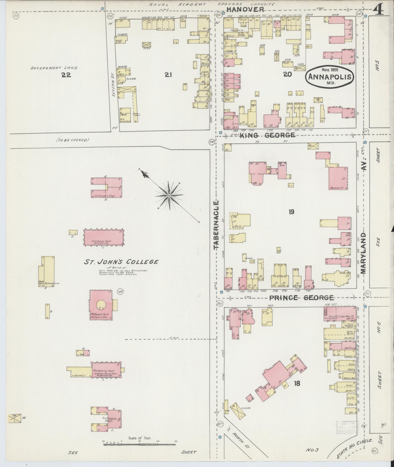 Anne Arundel, Maryland - 1891 - Sanborn Fire Insurance Map, Sheet #0004 - Historic Sanborn Fire Insurance Map Print, Anne Arundel Maryland 1891 0004 vintage old map wall art
