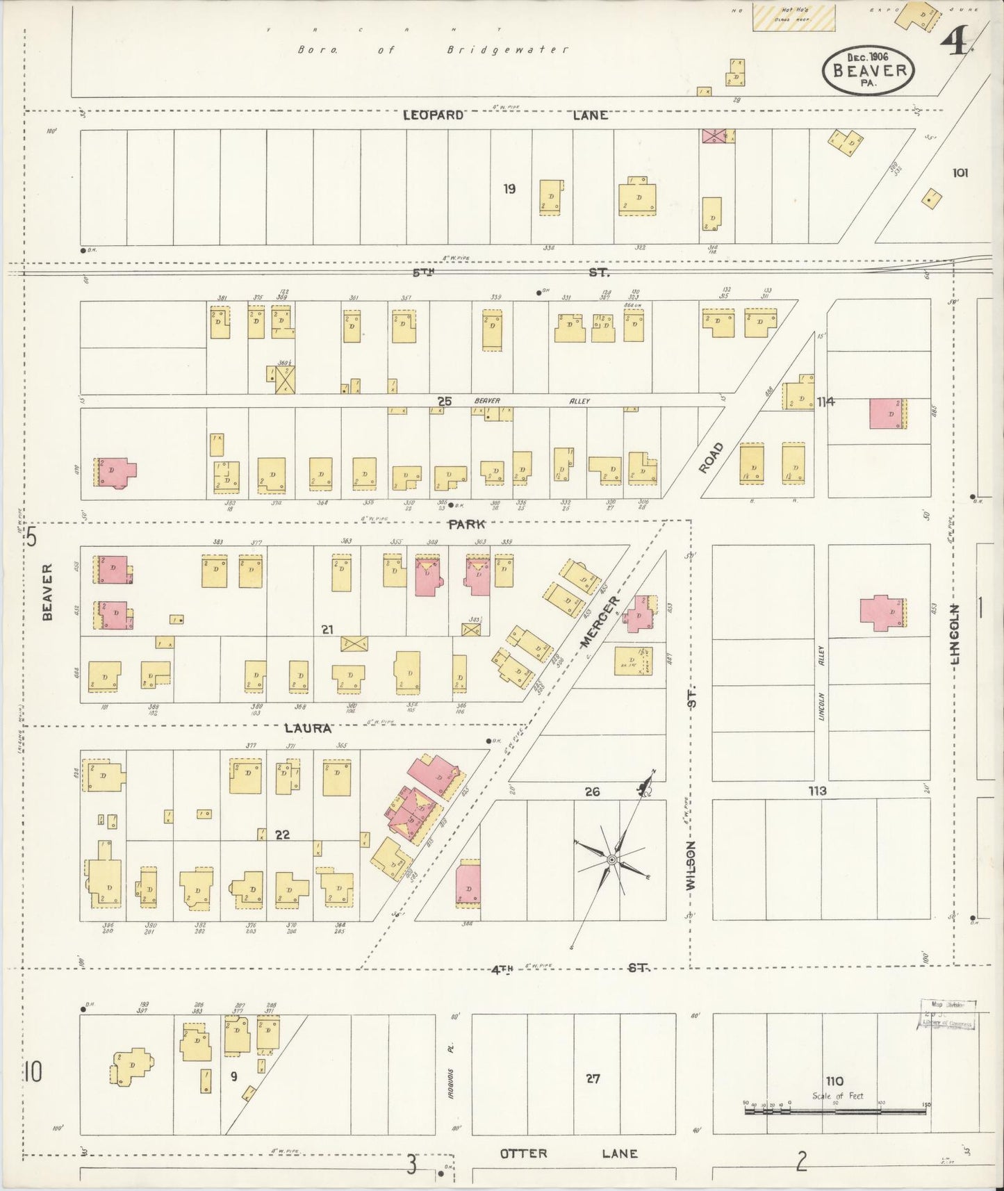 Sanborn Fire Insurance Map from Beaver, Beaver County, Pennsylvania (1906), Sheet #0004 - Historic Sanborn Fire Insurance Map Print, vintage old map wall art, antique decor, genealogy gift, Pennsylvania Pennsylvania map