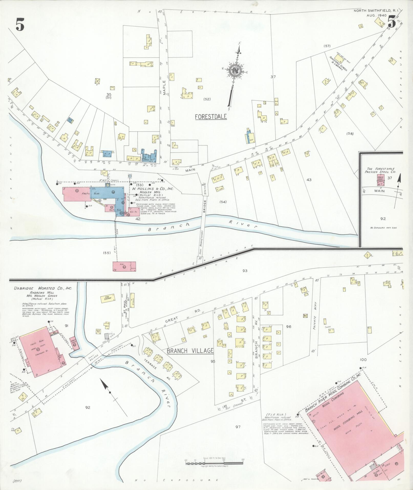 Sanborn Fire Insurance Map from North Smithfield, Providence County, Rhode Island (1940), Sheet #0005 - Complete Map Set gallery image, historic Sanborn map, vintage wall art, Rhode Island Rhode Island