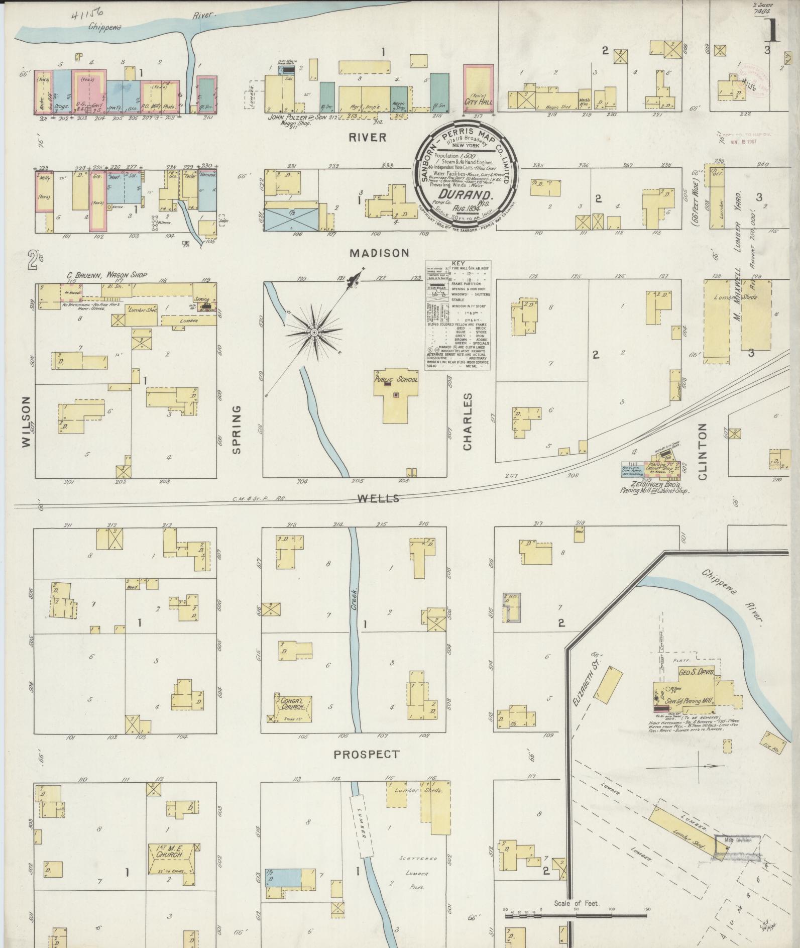 Sanborn Fire Insurance Map from Durand, Pepin County, Wisconsin (1894), Sheet #0001 - Historic Sanborn Fire Insurance Map Print, vintage old map wall art, antique decor, genealogy gift, Wisconsin Wisconsin map