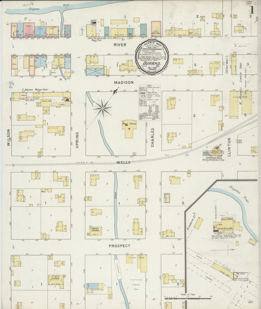 Sanborn Fire Insurance Map from Durand, Pepin County, Wisconsin (1894), Sheet #0001 - Historic Sanborn Fire Insurance Map Print, vintage old map wall art, antique decor, genealogy gift, Wisconsin Wisconsin map