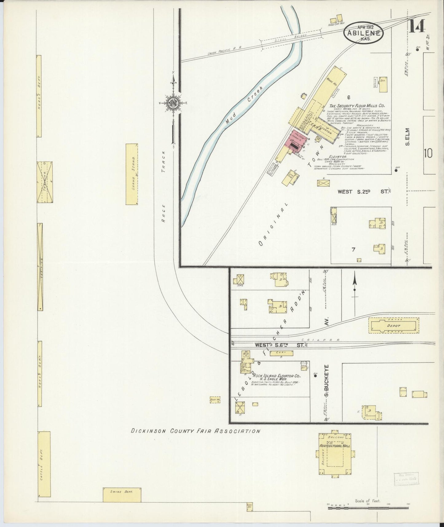 Sanborn Fire Insurance Map from Abilene, Dickinson County, Kansas (1912), Sheet #0014 - Historic Sanborn Fire Insurance Map Print, vintage old map wall art, antique decor, genealogy gift, Kansas Kansas map