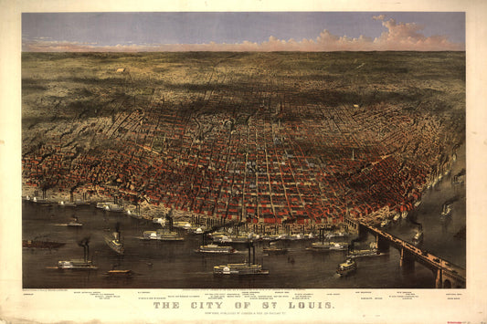The city of St. Louis (1874) – Historic Bird’s-Eye View Panorama Print