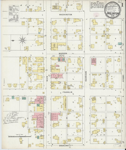 Sanborn Fire Insurance Map from Darlington, Montgomery County, Indiana (1895), Sheet #0001 - Historic Sanborn Fire Insurance Map Print, vintage old map wall art, antique decor, genealogy gift, Indiana Indiana map