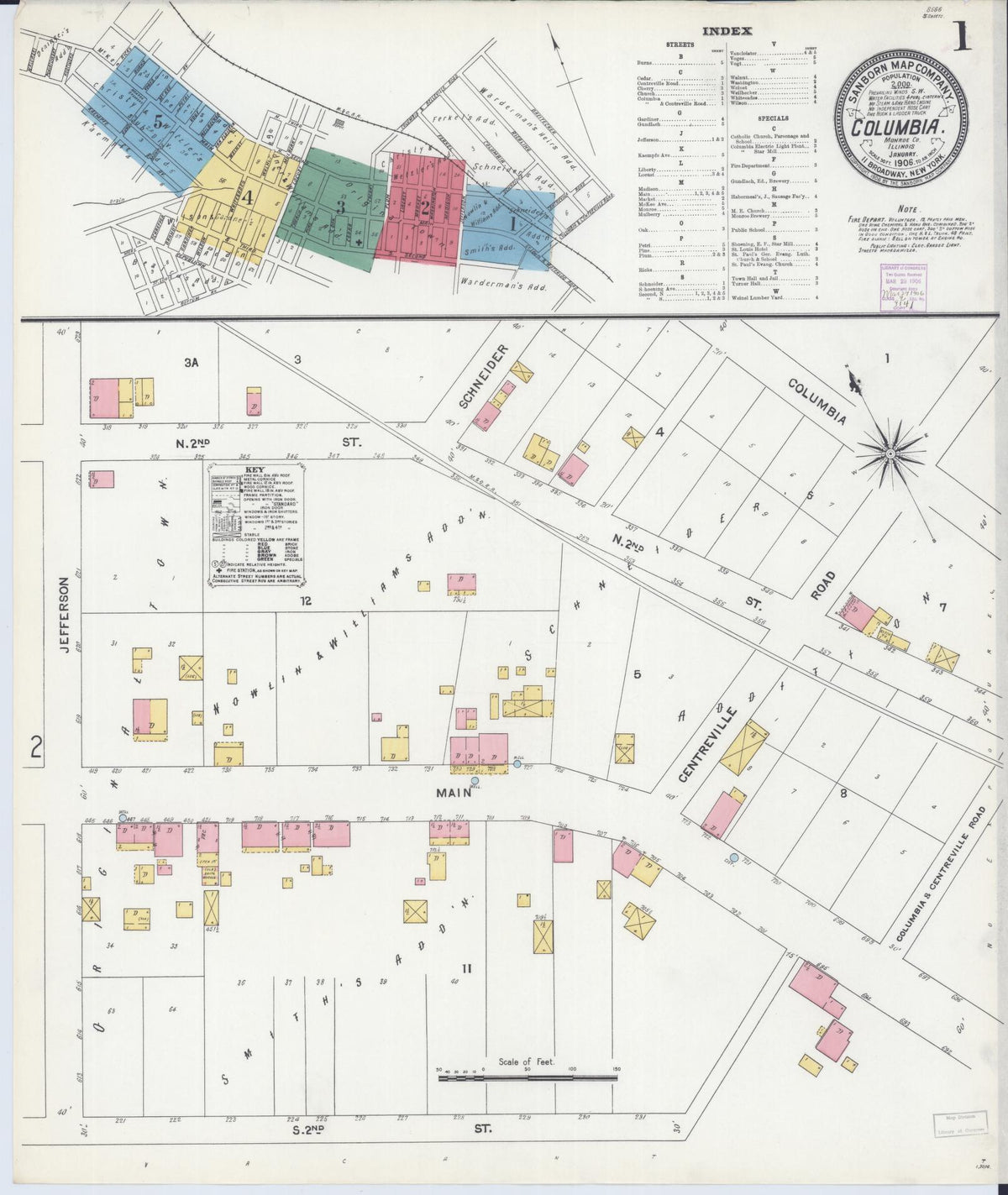 Sanborn Fire Insurance Map from Columbia, Monroe County, Illinois (1906), Sheet #0001 - Complete Map Set gallery image, historic Sanborn map, vintage wall art, Illinois Illinois