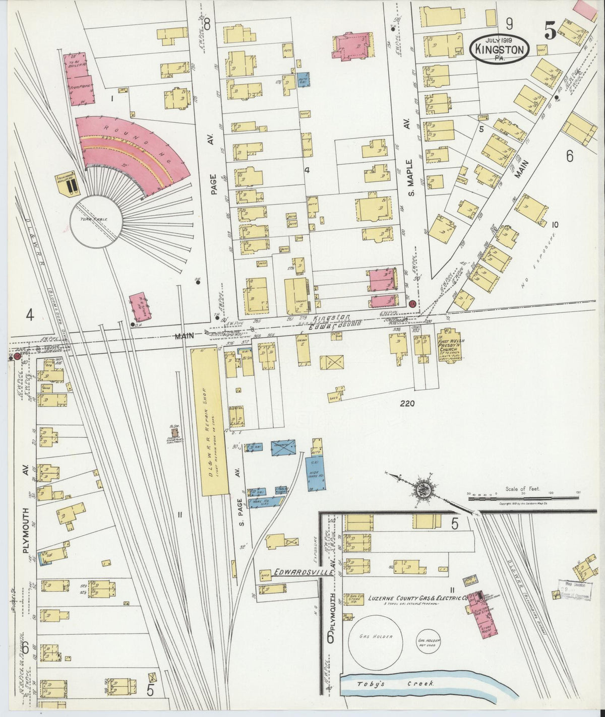 Sanborn Fire Insurance Map from Kingston, Luzerne County, Pennsylvania (1919), Sheet #0005 - Historic Sanborn Fire Insurance Map Print, vintage old map wall art, antique decor, genealogy gift, Pennsylvania Pennsylvania map
