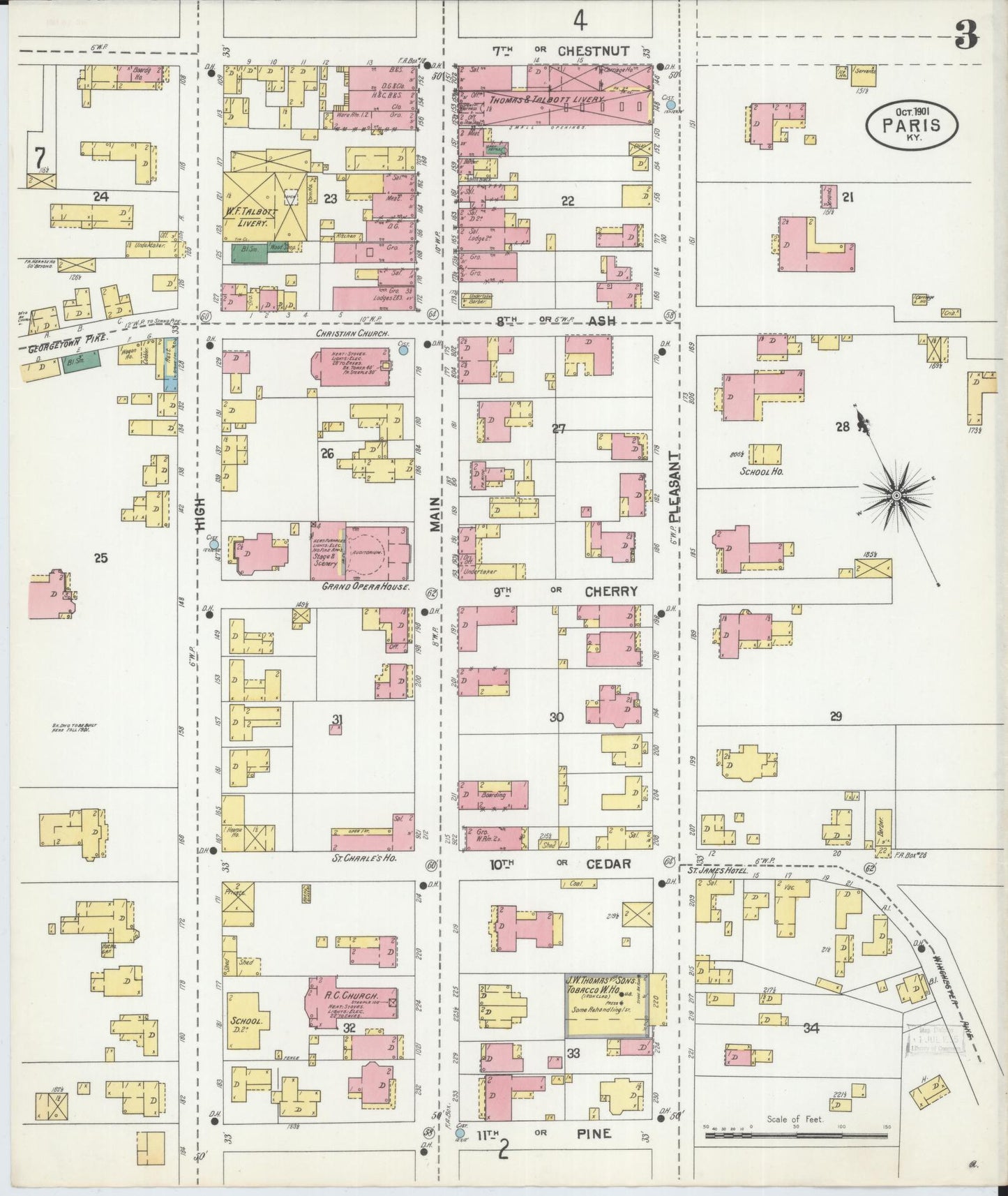 Sanborn Fire Insurance Map from Paris, Bourbon County, Kentucky (1901), Sheet #0003 - Historic Sanborn Fire Insurance Map Print, vintage old map wall art, antique decor, genealogy gift, Kentucky Kentucky map