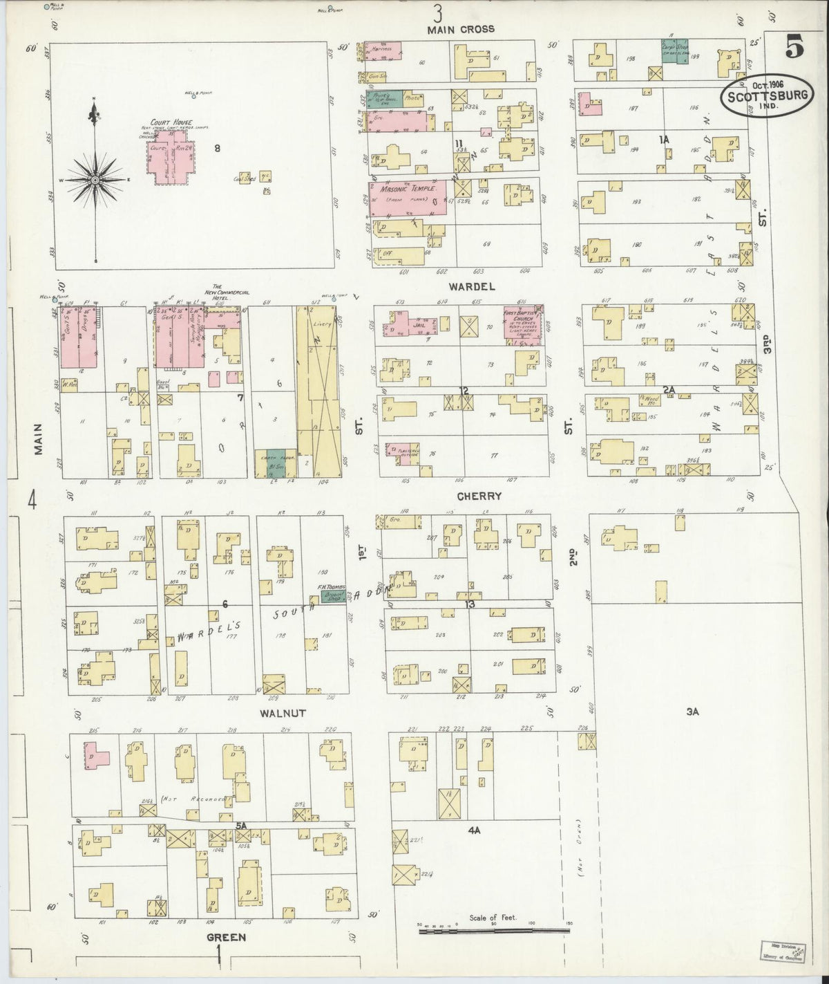 Sanborn Fire Insurance Map from Scottsburg, Scott County, Indiana (1906), Sheet #0005 - Historic Sanborn Fire Insurance Map Print, vintage old map wall art, antique decor, genealogy gift, Indiana Indiana map