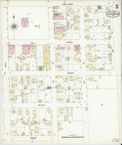 Sanborn Fire Insurance Map from Scottsburg, Scott County, Indiana (1906), Sheet #0005 - Historic Sanborn Fire Insurance Map Print, vintage old map wall art, antique decor, genealogy gift, Indiana Indiana map