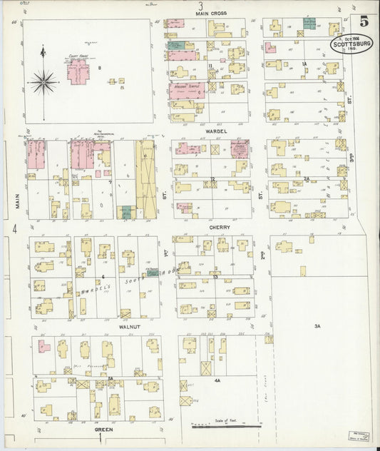 Sanborn Fire Insurance Map from Scottsburg, Scott County, Indiana (1906), Sheet #0005 - Historic Sanborn Fire Insurance Map Print, vintage old map wall art, antique decor, genealogy gift, Indiana Indiana map