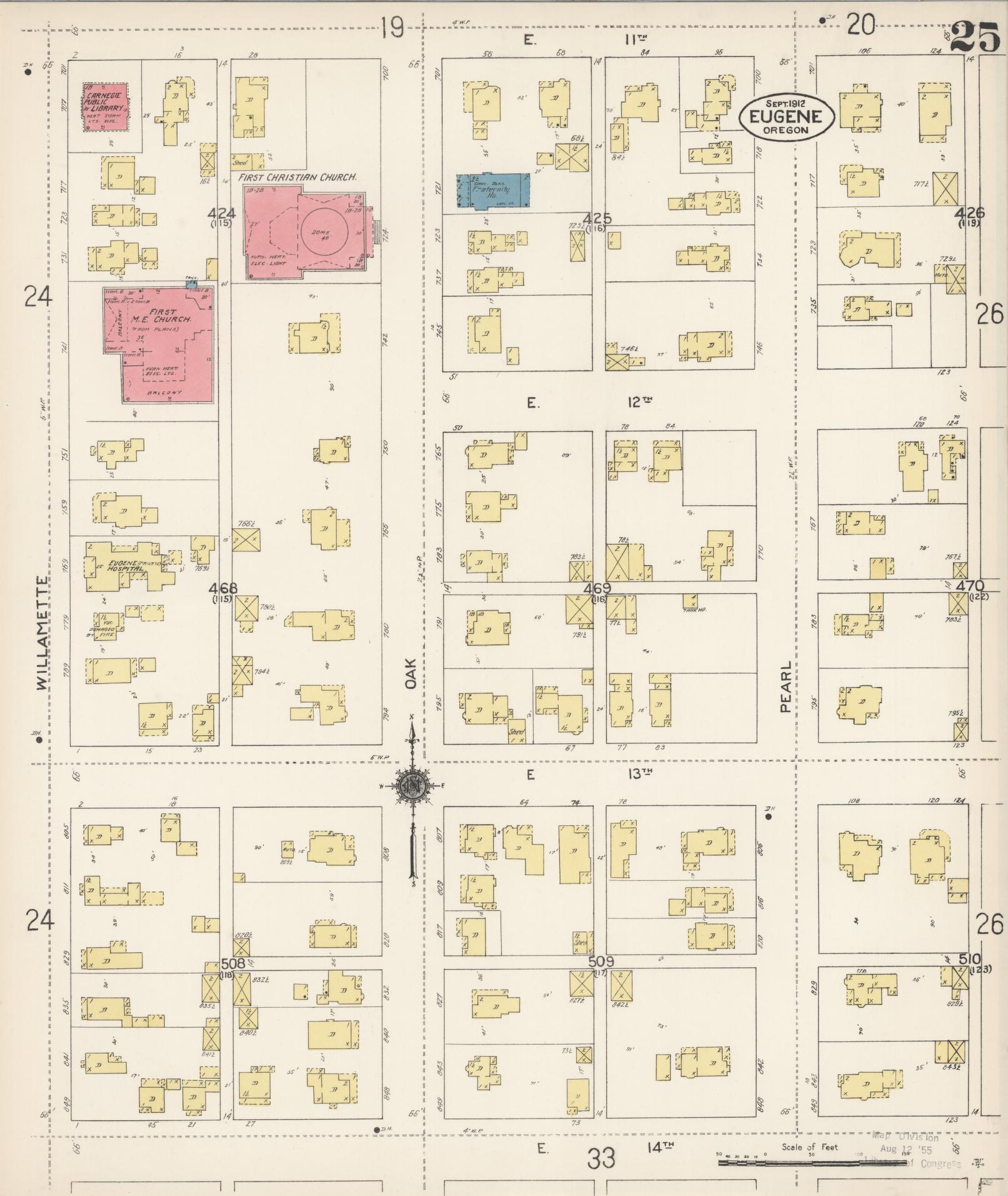 Sanborn Fire Insurance Map from Eugene, Lane County, Oregon (1912), Sheet #0025 - Complete Map Set gallery image, historic Sanborn map, vintage wall art, Oregon Oregon