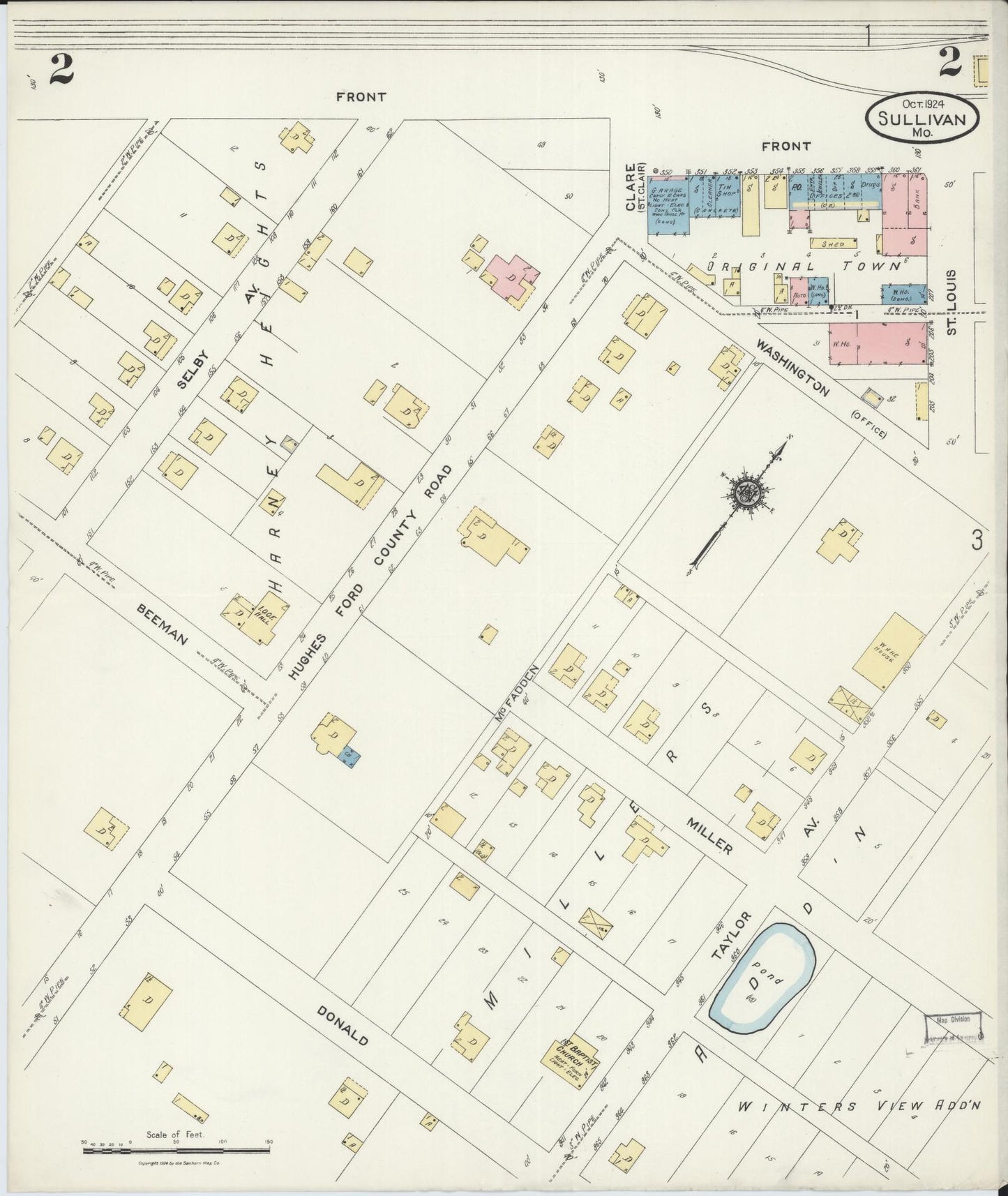 Sanborn Fire Insurance Map from Sullivan, Franklin County, Missouri (1924), Sheet #0002 - Complete Map Set gallery image, historic Sanborn map, vintage wall art, Missouri Missouri