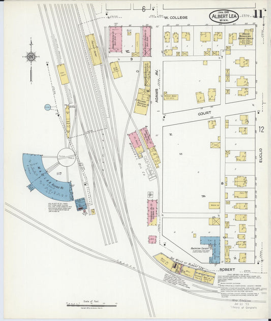 Sanborn Fire Insurance Map from Albert Lea, Freeborn County, Minnesota (1918), Sheet #0011 - Historic Sanborn Fire Insurance Map Print, vintage old map wall art, antique decor, genealogy gift, Minnesota Minnesota map