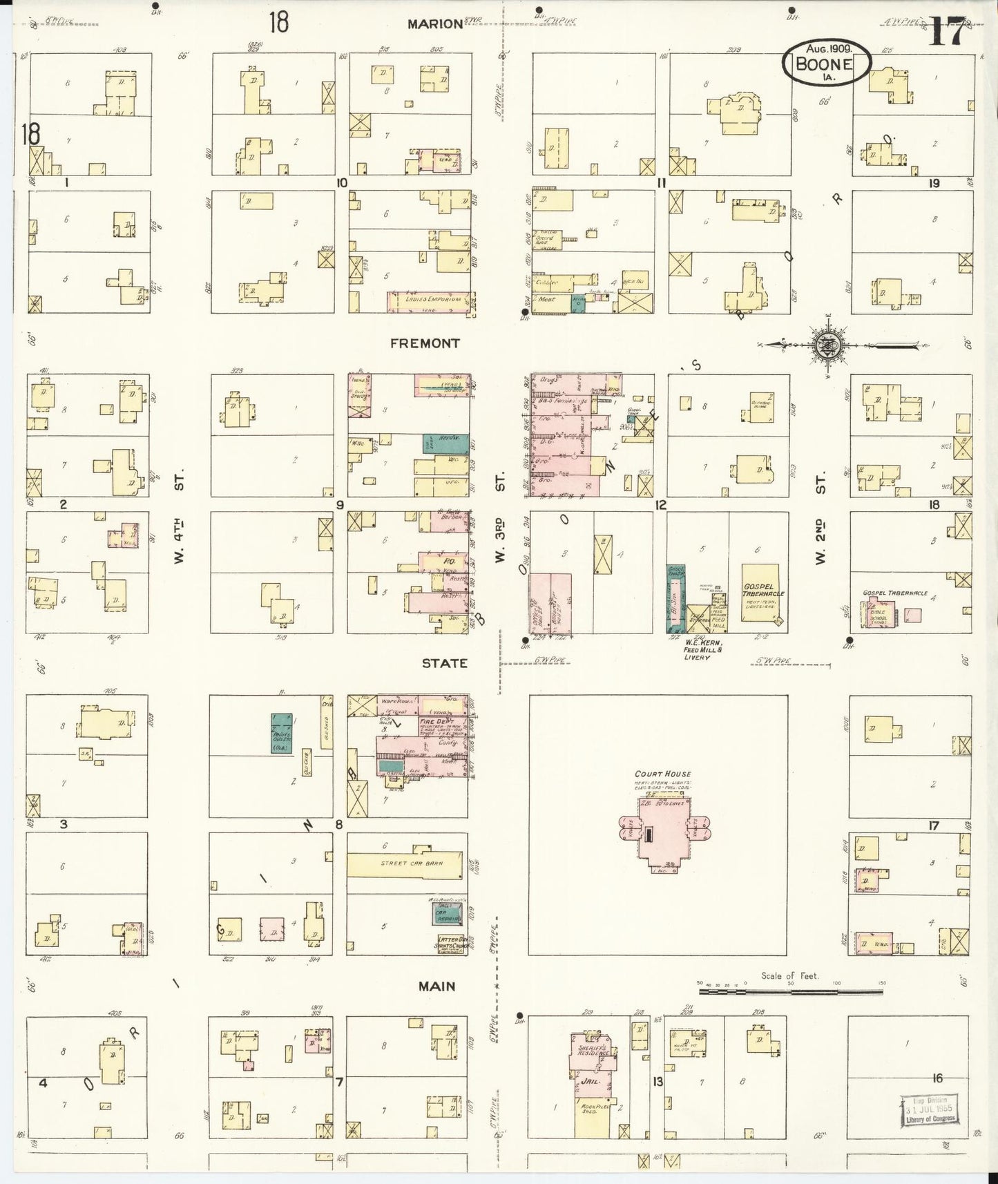 Sanborn Fire Insurance Map from Boone, Boone County, Iowa (1909), Sheet #0017 - Historic Sanborn Fire Insurance Map Print, vintage old map wall art