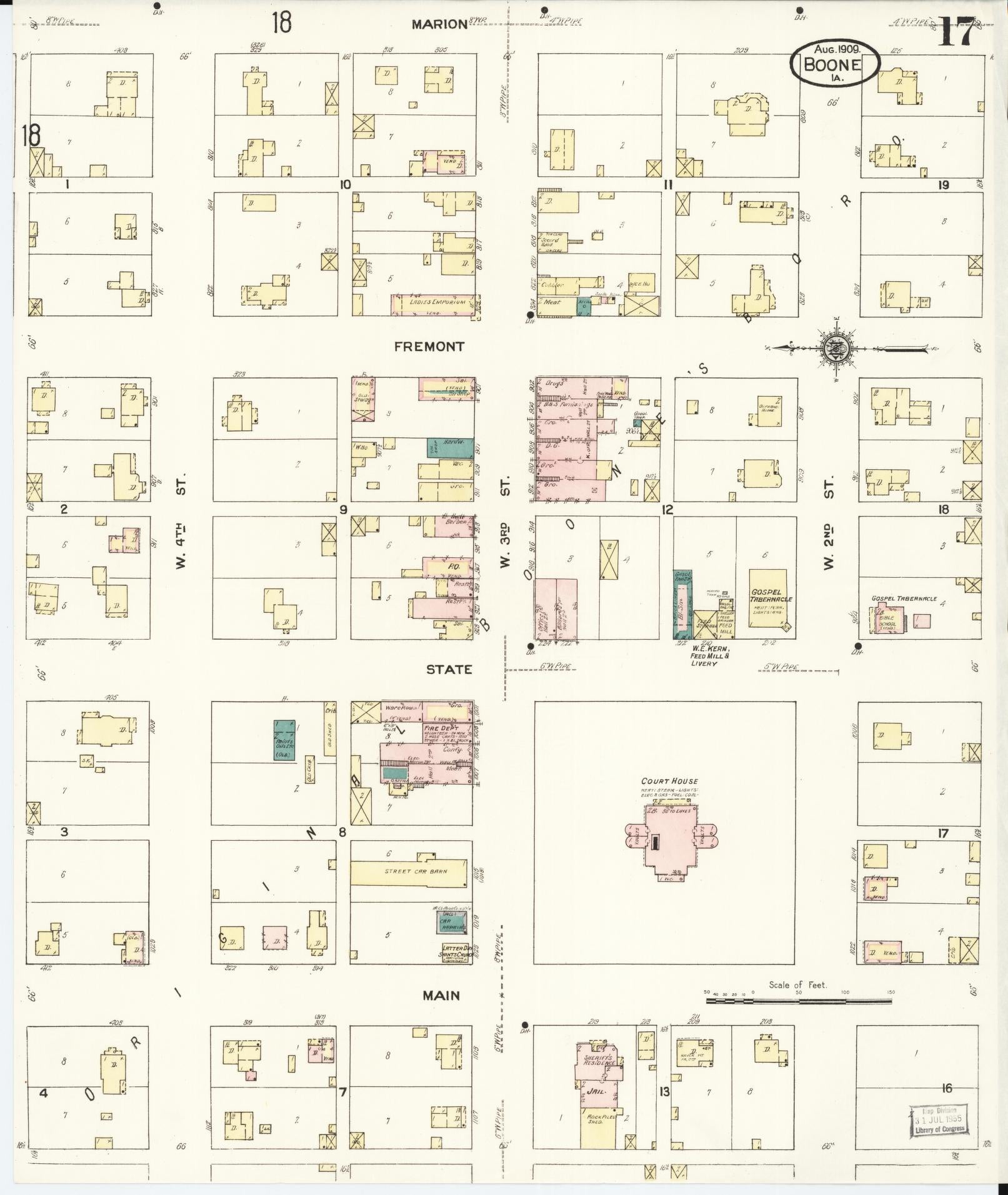 Sanborn Fire Insurance Map from Boone, Boone County, Iowa (1909), Sheet #0017 - Historic Sanborn Fire Insurance Map Print, vintage old map wall art