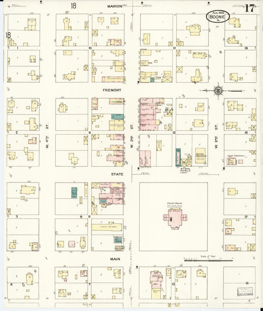 Sanborn Fire Insurance Map from Boone, Boone County, Iowa (1909), Sheet #0017 - Historic Sanborn Fire Insurance Map Print, vintage old map wall art
