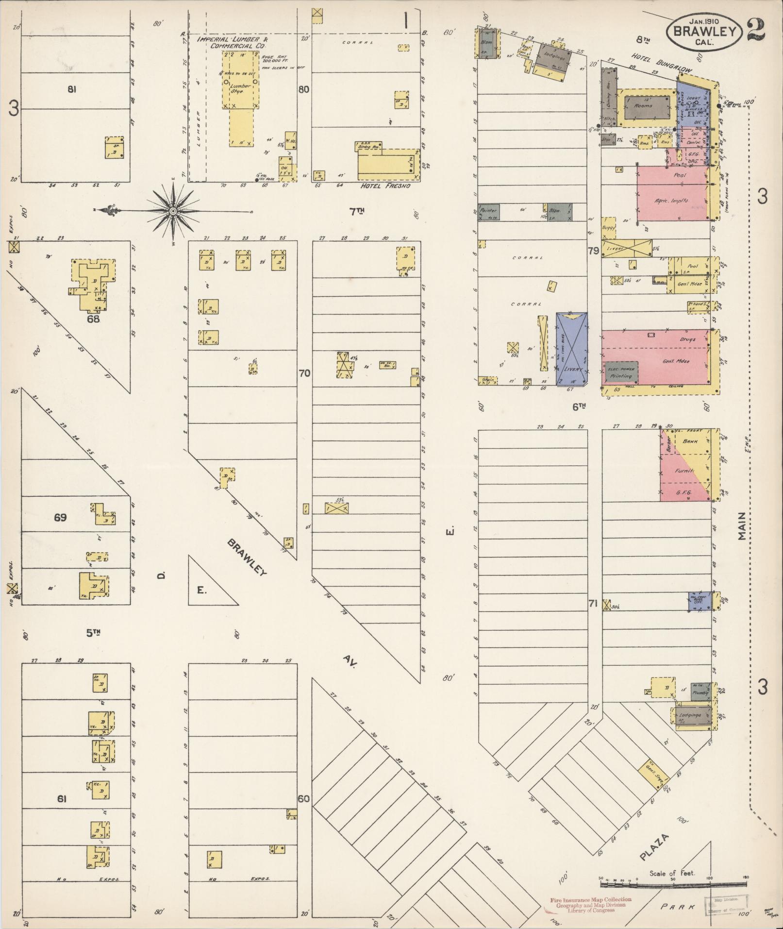 Sanborn Fire Insurance Map from Brawley, Imperial County, California (1910), Sheet #0002 - Historic Sanborn Fire Insurance Map Print, vintage old map wall art, antique decor, genealogy gift, California California map