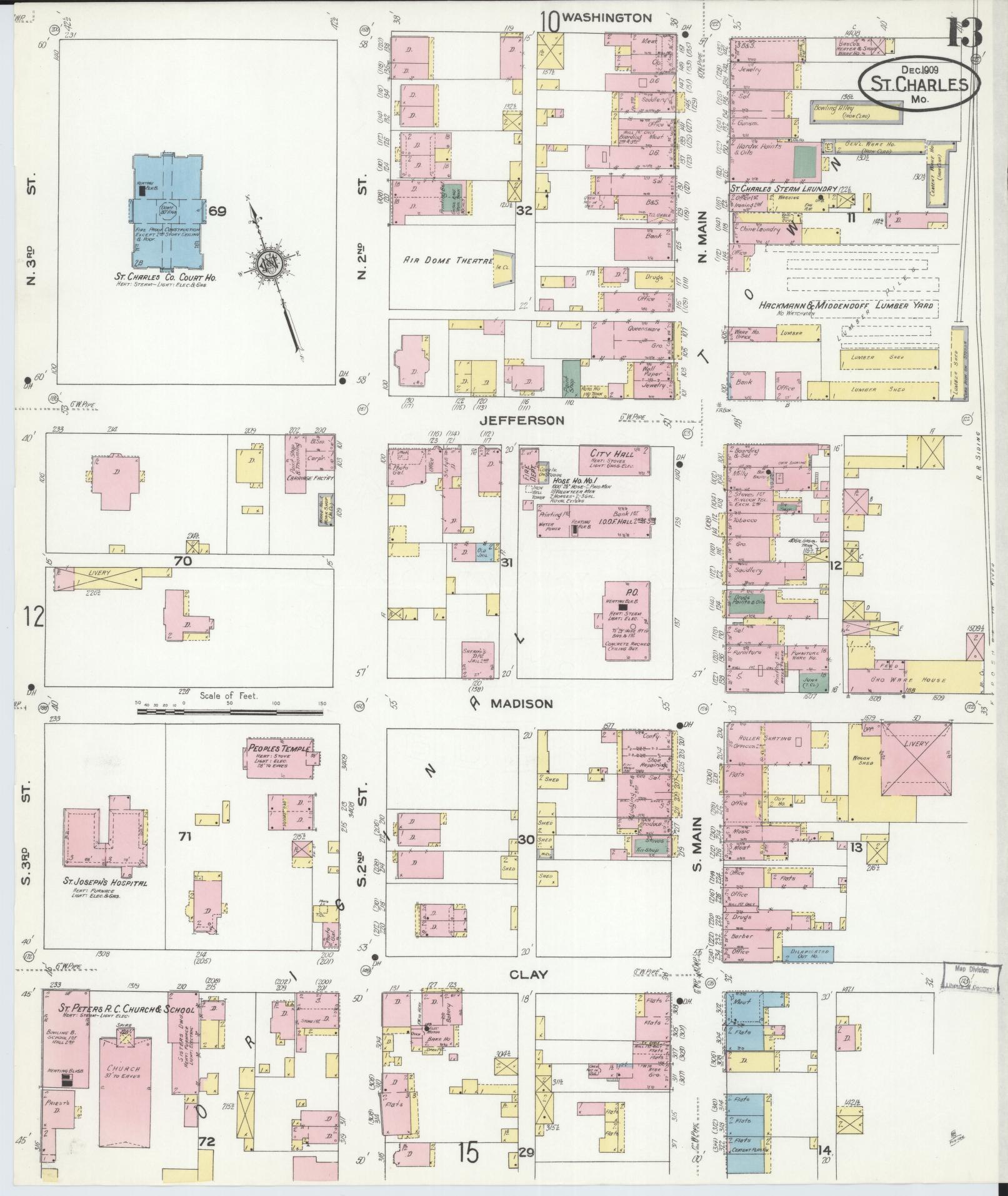 Sanborn Fire Insurance Map from Saint Charles, Saint Charles County, Missouri (1909), Sheet #0013 - Complete Map Set gallery image, historic Sanborn map, vintage wall art, Missouri Missouri